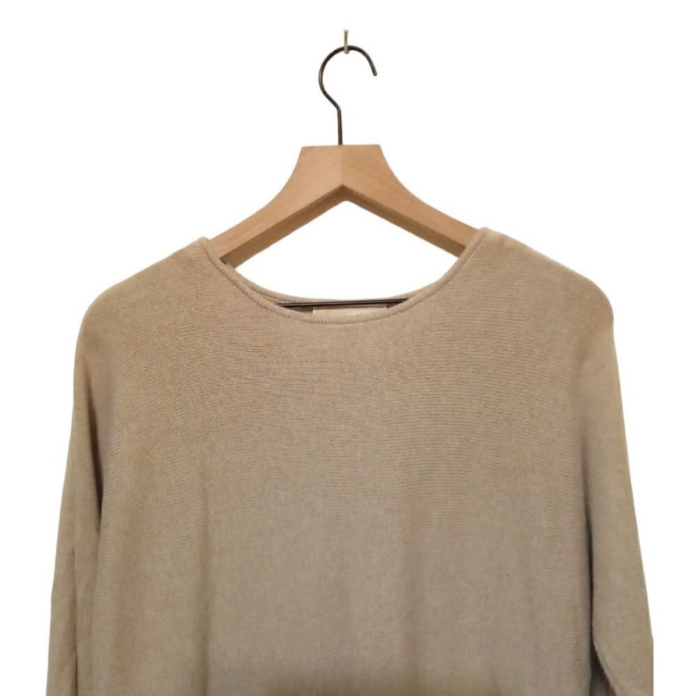 Michael Kors Tan Crew Neck Hi-Lo Double Side Zip Long Sleeve Sweater Sz L - Picture 4 of 9